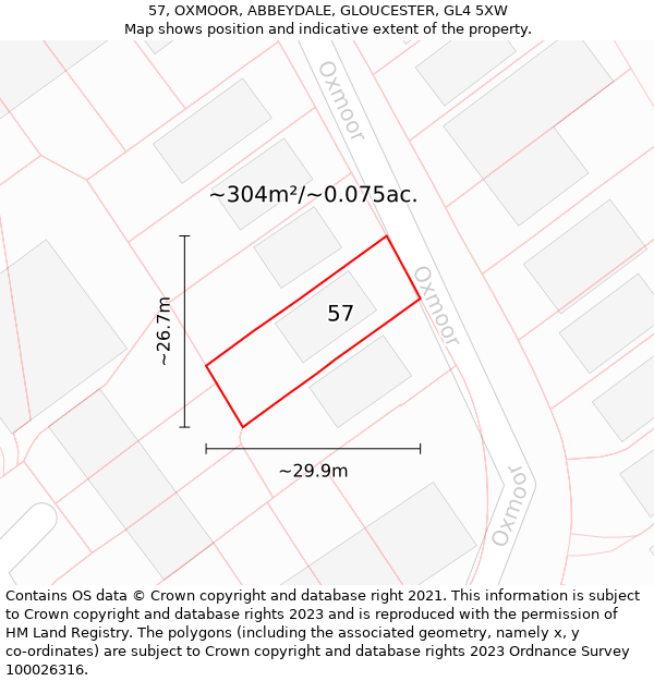 57, OXMOOR, ABBEYDALE, GLOUCESTER, GL4 5XW: Plot and title map