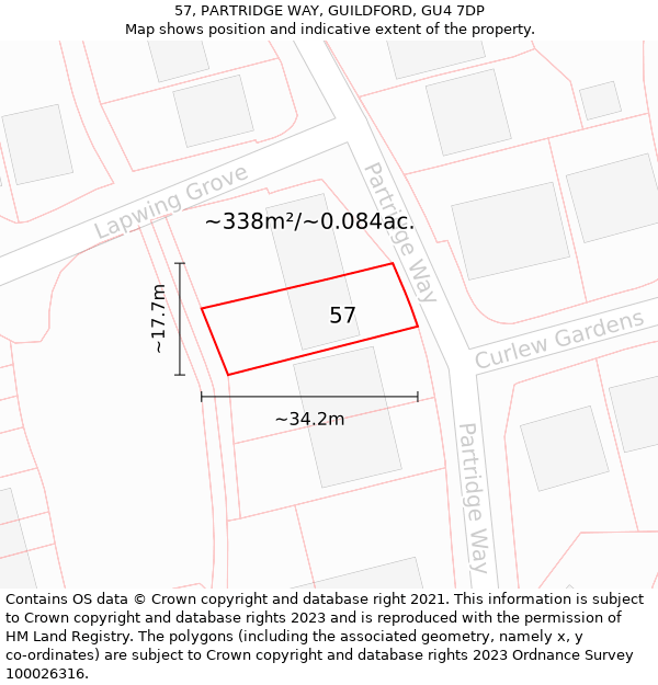57, PARTRIDGE WAY, GUILDFORD, GU4 7DP: Plot and title map