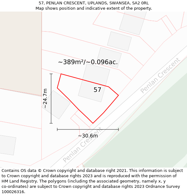 57, PENLAN CRESCENT, UPLANDS, SWANSEA, SA2 0RL: Plot and title map