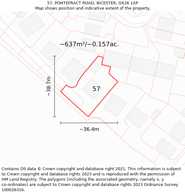 57, PONTEFRACT ROAD, BICESTER, OX26 1AP: Plot and title map