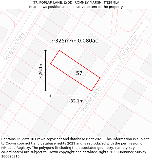 57, POPLAR LANE, LYDD, ROMNEY MARSH, TN29 9LA: Plot and title map