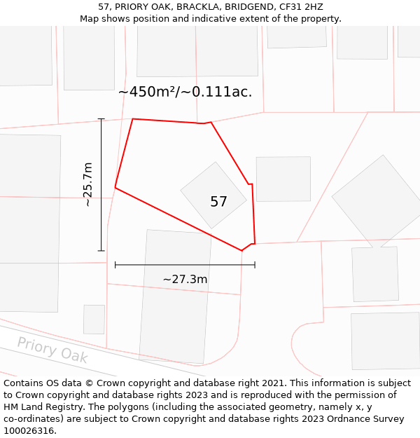 57, PRIORY OAK, BRACKLA, BRIDGEND, CF31 2HZ: Plot and title map