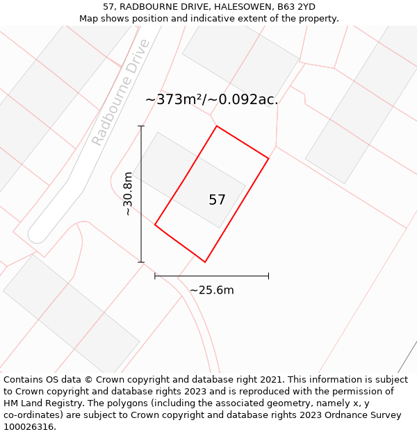 57, RADBOURNE DRIVE, HALESOWEN, B63 2YD: Plot and title map