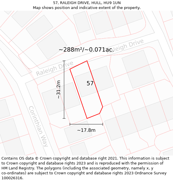 57, RALEIGH DRIVE, HULL, HU9 1UN: Plot and title map