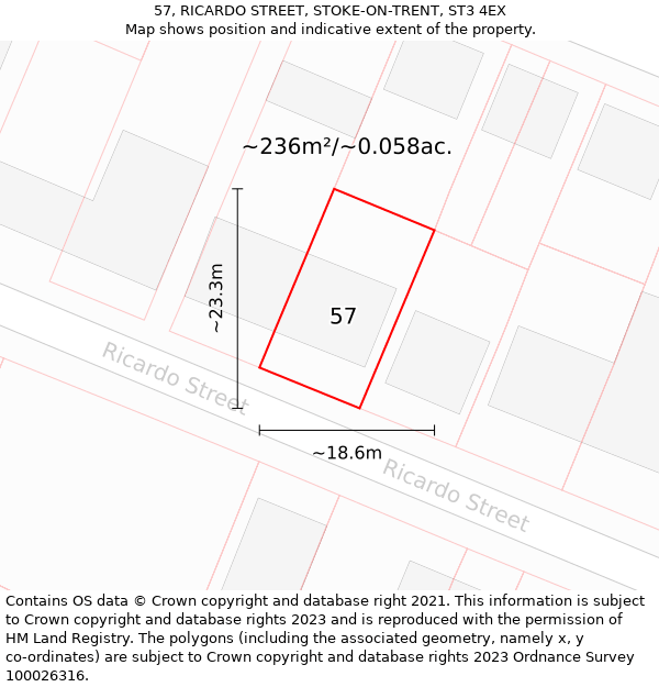 57, RICARDO STREET, STOKE-ON-TRENT, ST3 4EX: Plot and title map