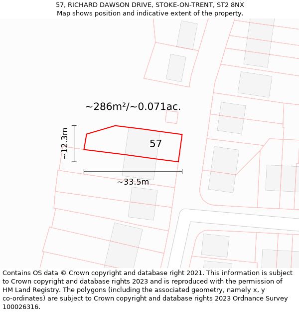 57, RICHARD DAWSON DRIVE, STOKE-ON-TRENT, ST2 8NX: Plot and title map