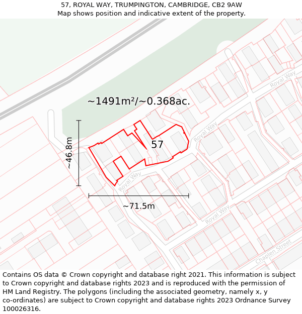 57, ROYAL WAY, TRUMPINGTON, CAMBRIDGE, CB2 9AW: Plot and title map