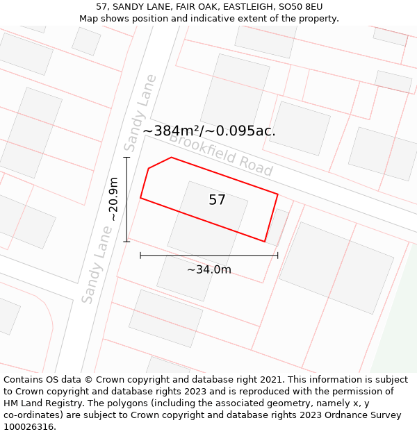 57, SANDY LANE, FAIR OAK, EASTLEIGH, SO50 8EU: Plot and title map