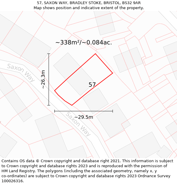 57, SAXON WAY, BRADLEY STOKE, BRISTOL, BS32 9AR: Plot and title map