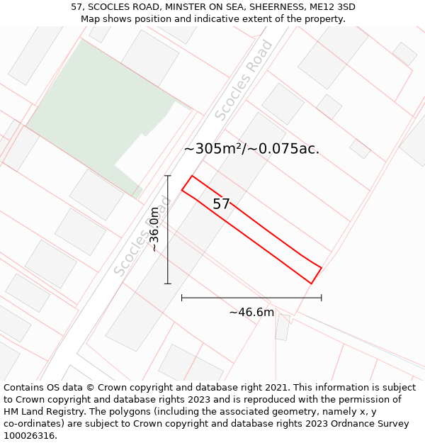 57, SCOCLES ROAD, MINSTER ON SEA, SHEERNESS, ME12 3SD: Plot and title map