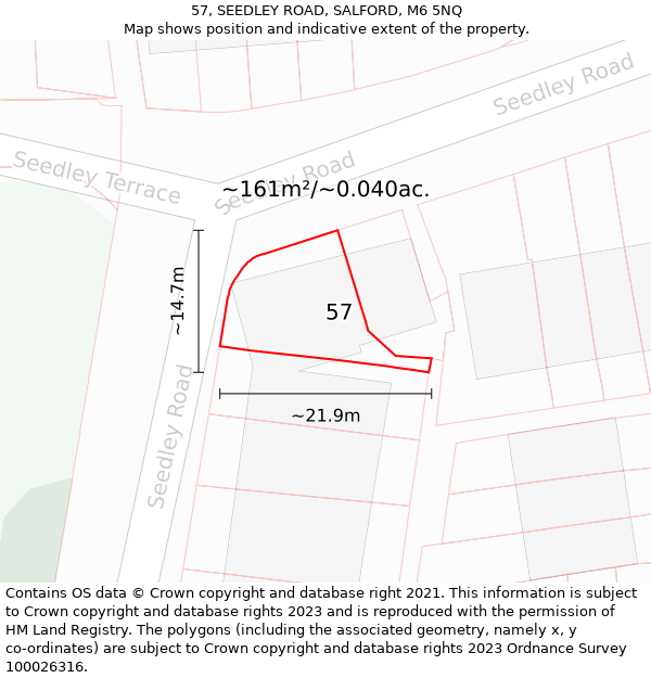 57, SEEDLEY ROAD, SALFORD, M6 5NQ: Plot and title map