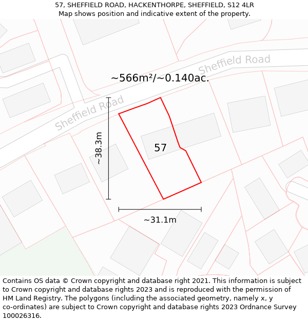 57, SHEFFIELD ROAD, HACKENTHORPE, SHEFFIELD, S12 4LR: Plot and title map