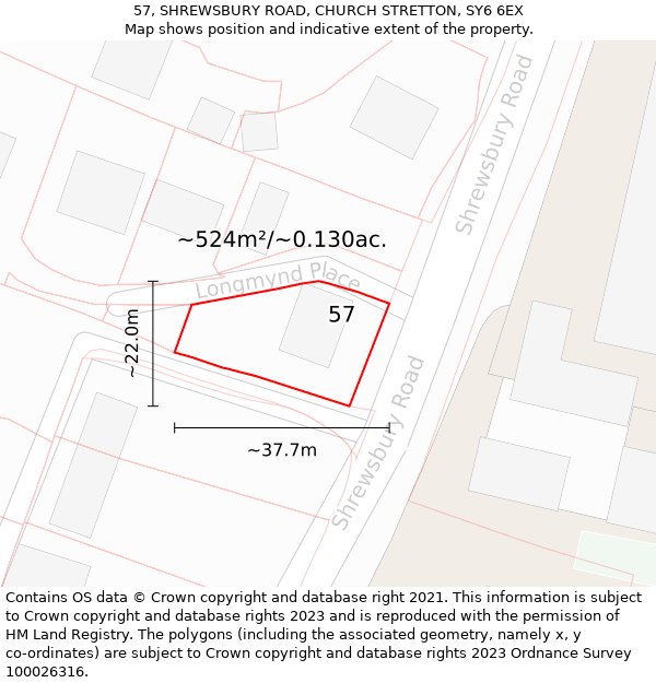 57, SHREWSBURY ROAD, CHURCH STRETTON, SY6 6EX: Plot and title map