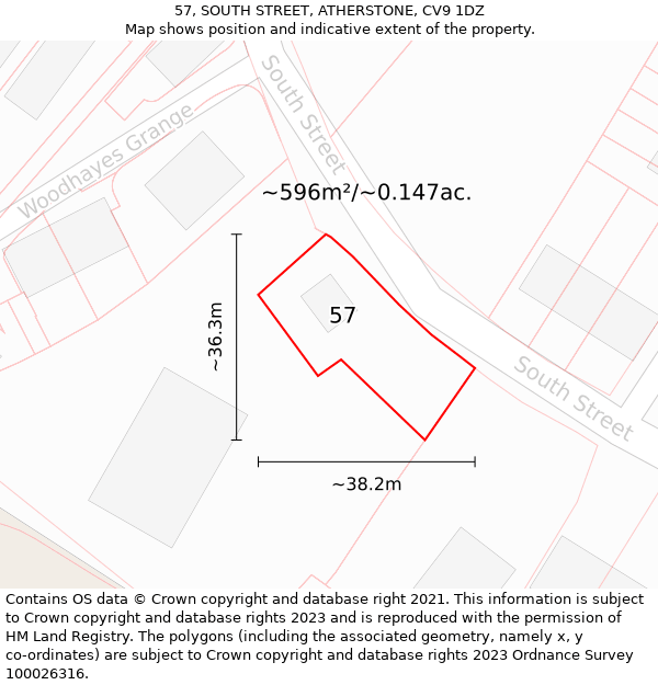 57, SOUTH STREET, ATHERSTONE, CV9 1DZ: Plot and title map