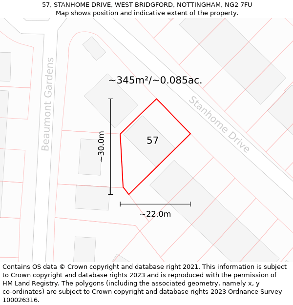 57, STANHOME DRIVE, WEST BRIDGFORD, NOTTINGHAM, NG2 7FU: Plot and title map