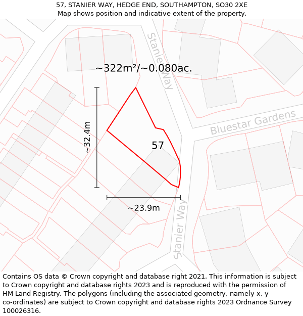 57, STANIER WAY, HEDGE END, SOUTHAMPTON, SO30 2XE: Plot and title map