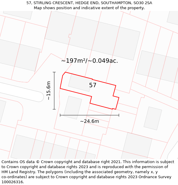 57, STIRLING CRESCENT, HEDGE END, SOUTHAMPTON, SO30 2SA: Plot and title map