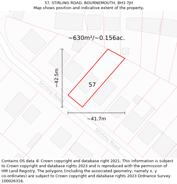 57, STIRLING ROAD, BOURNEMOUTH, BH3 7JH: Plot and title map