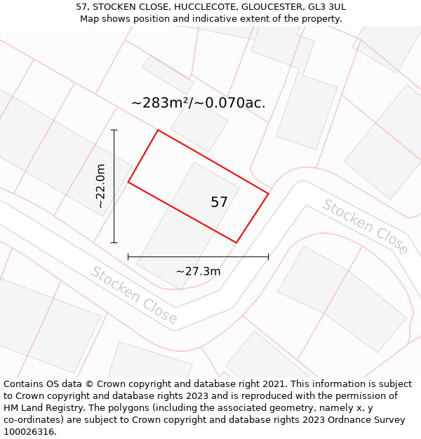 57, STOCKEN CLOSE, HUCCLECOTE, GLOUCESTER, GL3 3UL: Plot and title map