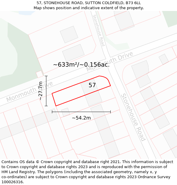 57, STONEHOUSE ROAD, SUTTON COLDFIELD, B73 6LL: Plot and title map