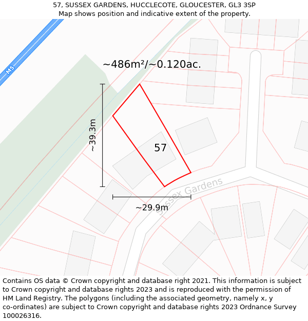 57, SUSSEX GARDENS, HUCCLECOTE, GLOUCESTER, GL3 3SP: Plot and title map
