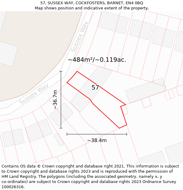 57, SUSSEX WAY, COCKFOSTERS, BARNET, EN4 0BQ: Plot and title map