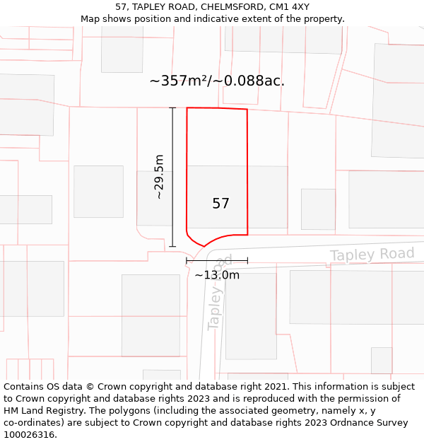 57, TAPLEY ROAD, CHELMSFORD, CM1 4XY: Plot and title map