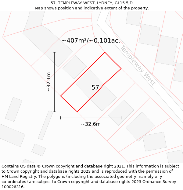 57, TEMPLEWAY WEST, LYDNEY, GL15 5JD: Plot and title map