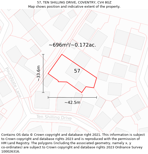 57, TEN SHILLING DRIVE, COVENTRY, CV4 8GZ: Plot and title map