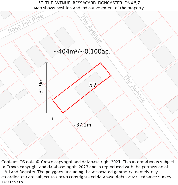 57, THE AVENUE, BESSACARR, DONCASTER, DN4 5JZ: Plot and title map