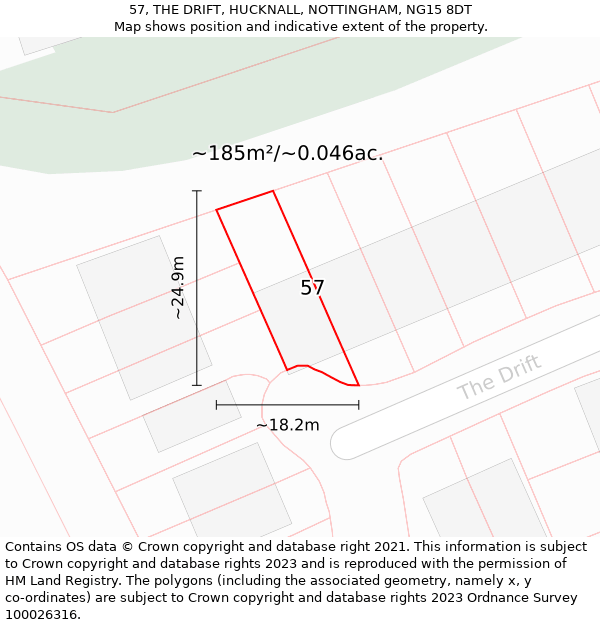 57, THE DRIFT, HUCKNALL, NOTTINGHAM, NG15 8DT: Plot and title map