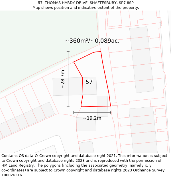 57, THOMAS HARDY DRIVE, SHAFTESBURY, SP7 8SP: Plot and title map