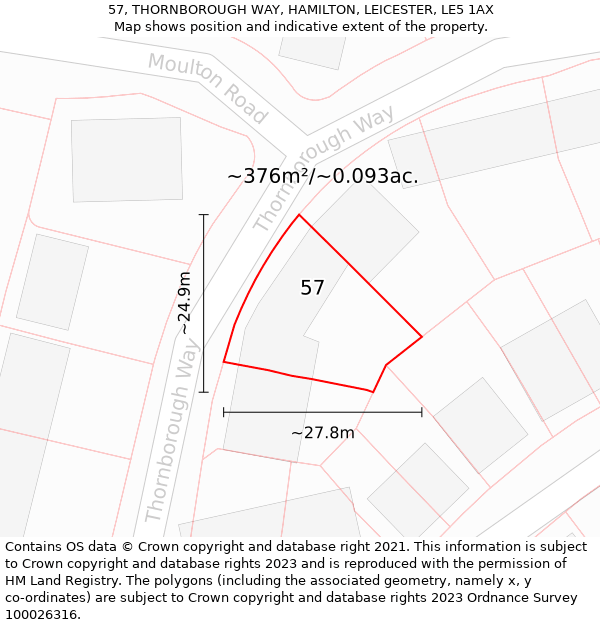 57, THORNBOROUGH WAY, HAMILTON, LEICESTER, LE5 1AX: Plot and title map