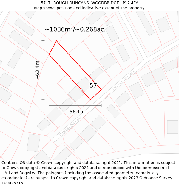 57, THROUGH DUNCANS, WOODBRIDGE, IP12 4EA: Plot and title map