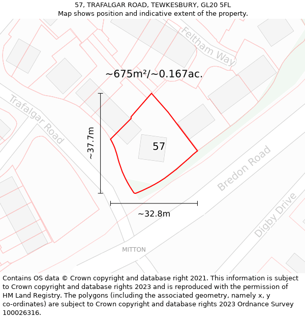 57, TRAFALGAR ROAD, TEWKESBURY, GL20 5FL: Plot and title map