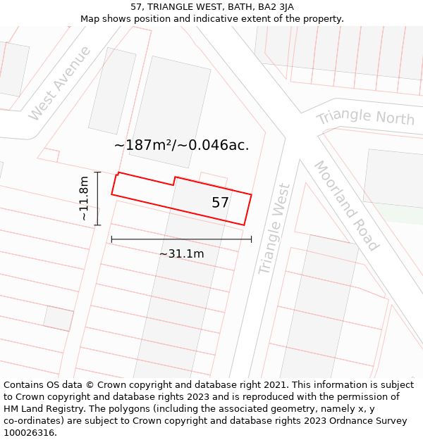 57, TRIANGLE WEST, BATH, BA2 3JA: Plot and title map