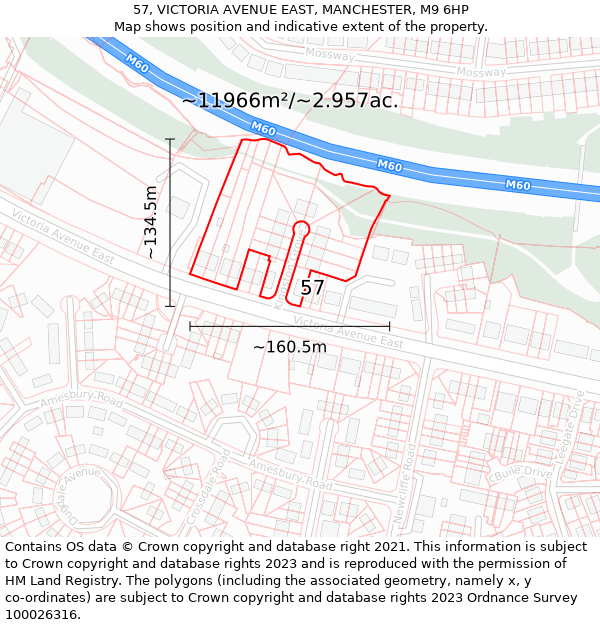 57, VICTORIA AVENUE EAST, MANCHESTER, M9 6HP: Plot and title map