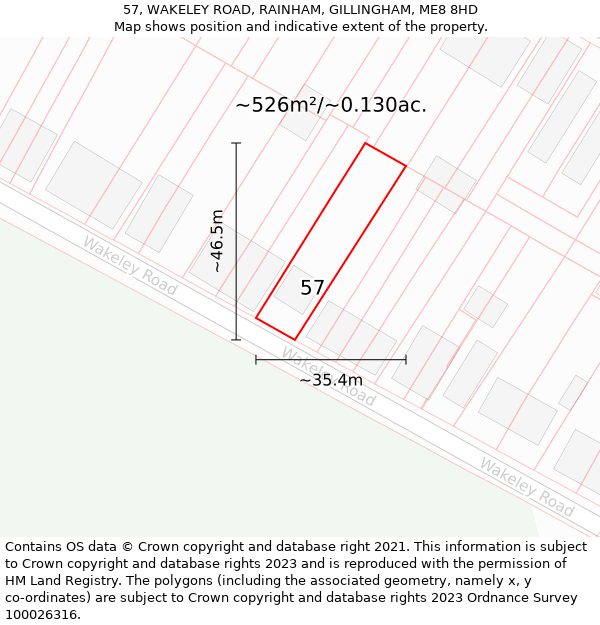 57, WAKELEY ROAD, RAINHAM, GILLINGHAM, ME8 8HD: Plot and title map