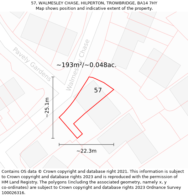 57, WALMESLEY CHASE, HILPERTON, TROWBRIDGE, BA14 7HY: Plot and title map