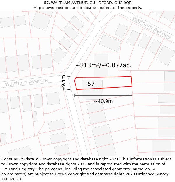 57, WALTHAM AVENUE, GUILDFORD, GU2 9QE: Plot and title map