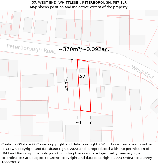 57, WEST END, WHITTLESEY, PETERBOROUGH, PE7 1LR: Plot and title map