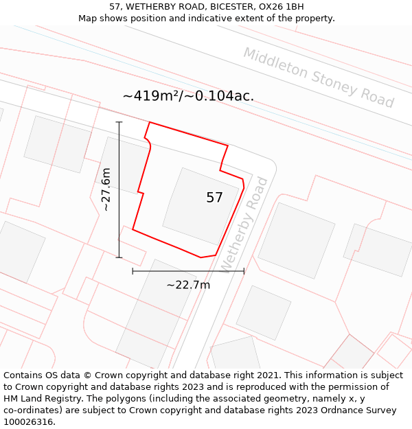 57, WETHERBY ROAD, BICESTER, OX26 1BH: Plot and title map