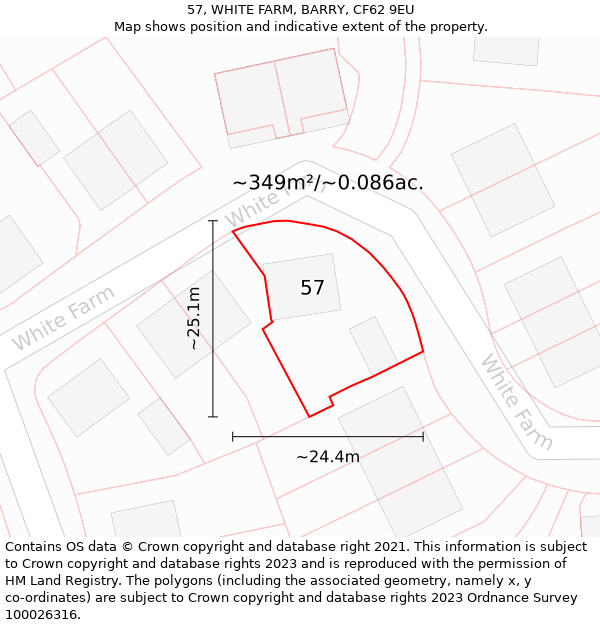 57, WHITE FARM, BARRY, CF62 9EU: Plot and title map