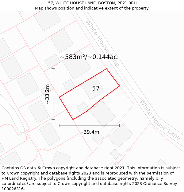 57, WHITE HOUSE LANE, BOSTON, PE21 0BH: Plot and title map