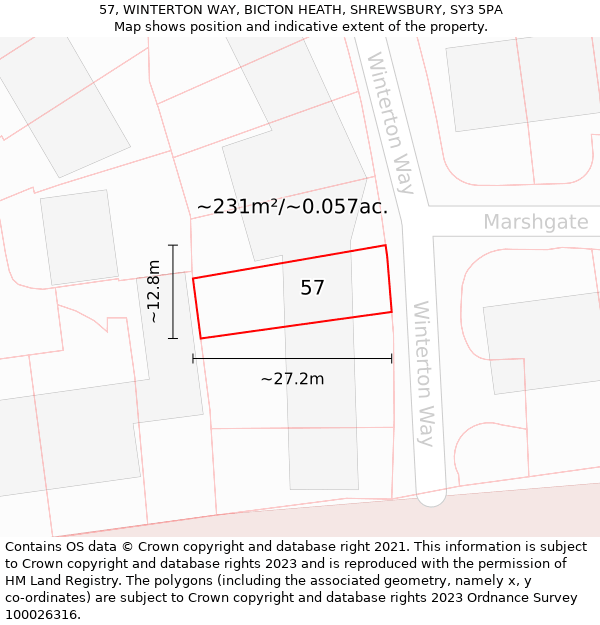 57, WINTERTON WAY, BICTON HEATH, SHREWSBURY, SY3 5PA: Plot and title map