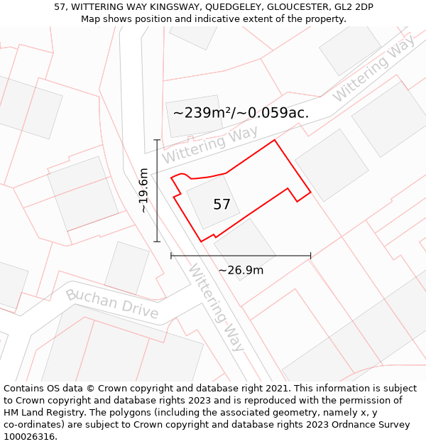 57, WITTERING WAY KINGSWAY, QUEDGELEY, GLOUCESTER, GL2 2DP: Plot and title map