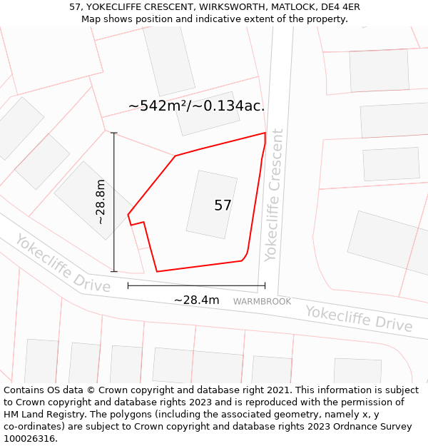 57, YOKECLIFFE CRESCENT, WIRKSWORTH, MATLOCK, DE4 4ER: Plot and title map