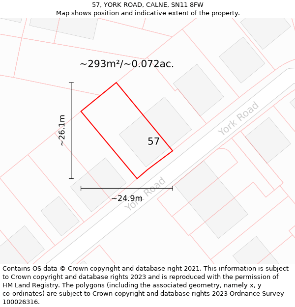 57, YORK ROAD, CALNE, SN11 8FW: Plot and title map