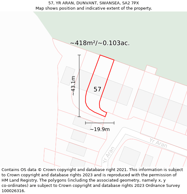 57, YR ARAN, DUNVANT, SWANSEA, SA2 7PX: Plot and title map