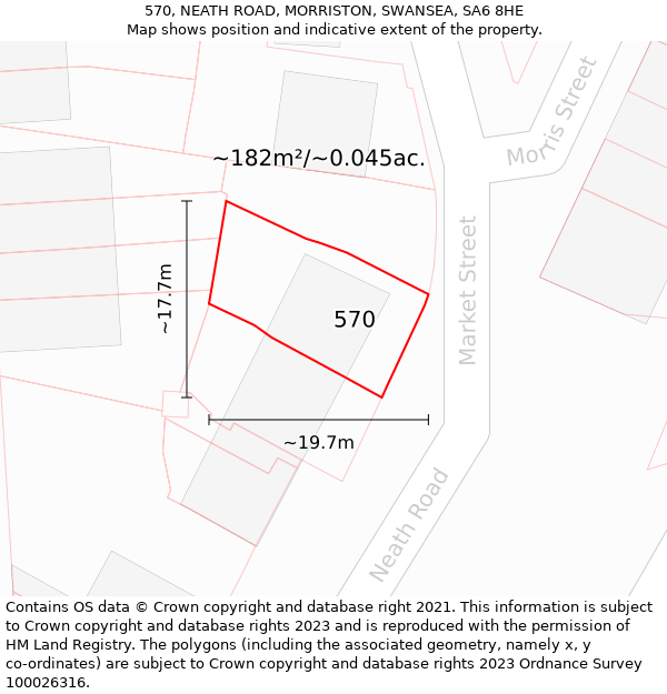 570, NEATH ROAD, MORRISTON, SWANSEA, SA6 8HE: Plot and title map